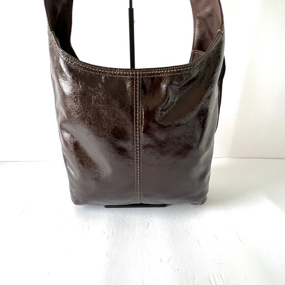 Coach Brown Patent Leather Crinkle Texture Hobo & Crossbody Bag, C0873-12387 EUC - Picture 9 of 16